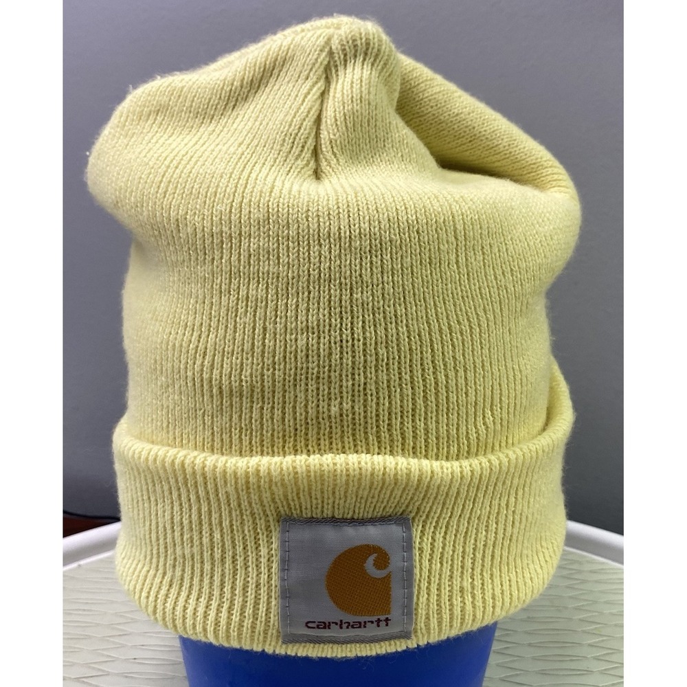 Carhartt Beanie Adult One Size  Light Yellow Logo & Patch Knit Winter Hat